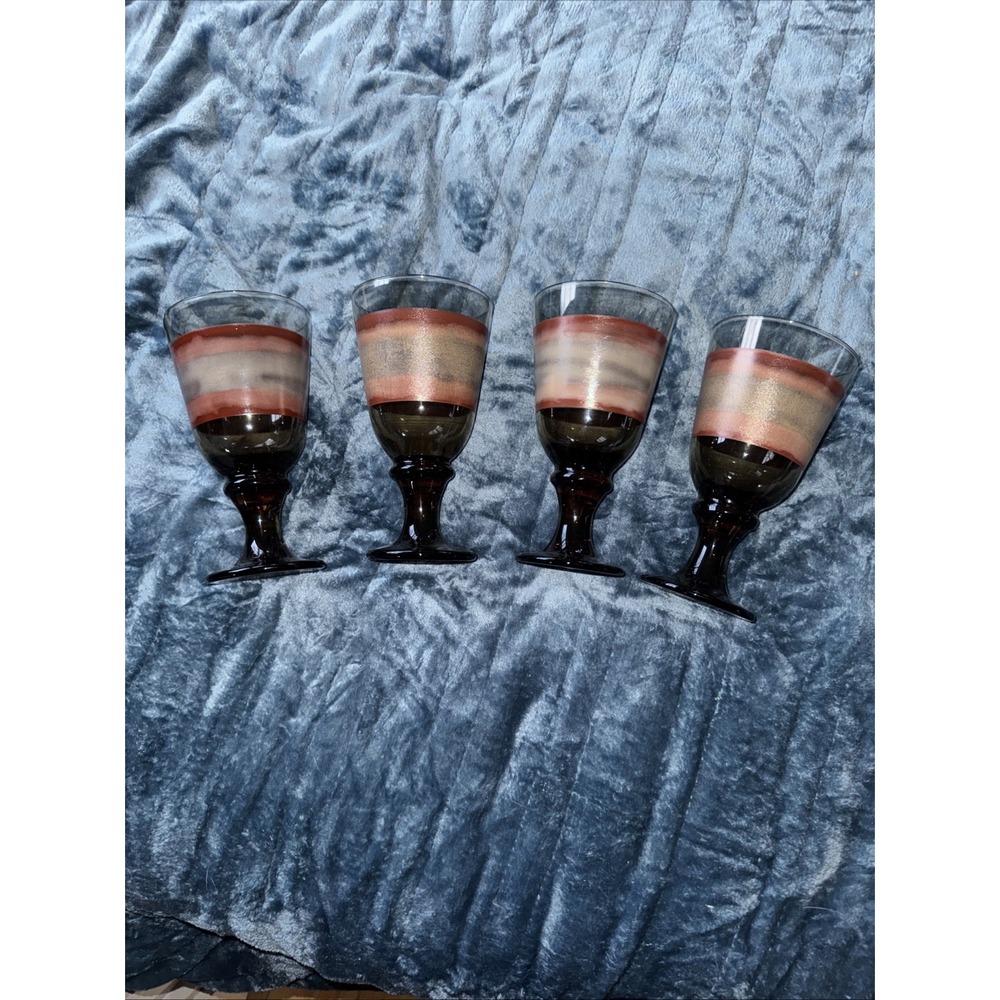 Set of 4 Libbey Sango Nova Brown Iced Tea‎ Water Goblet Wine Glasses GW993
